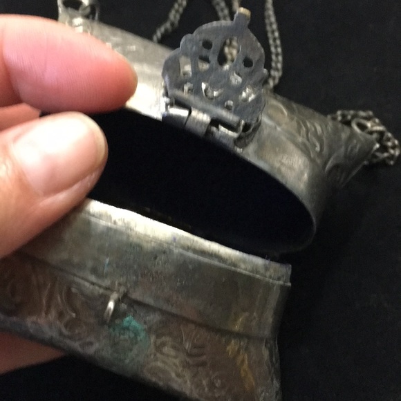 VTG antique Silver Necklace Pendant Locket Pocket Chain - Picture 4 of 7